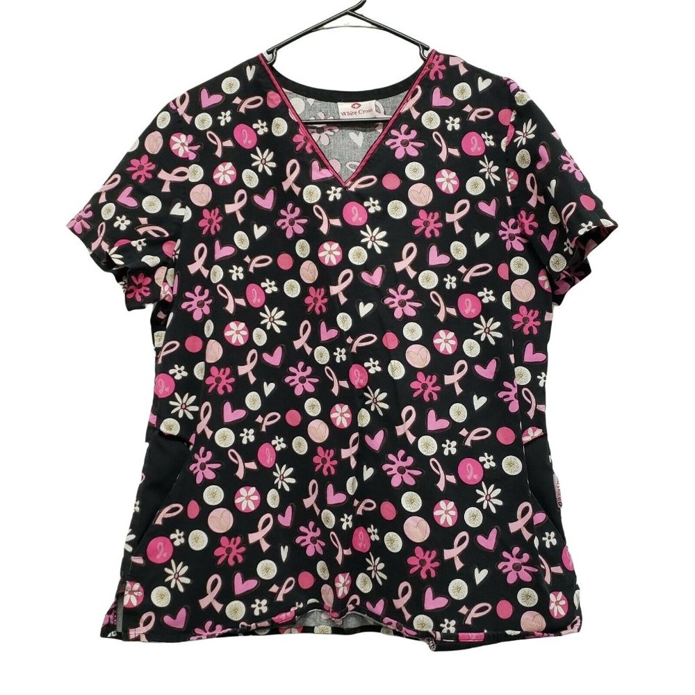 White Cross Scrubs Top Women Size Large